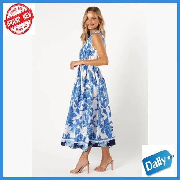 One Shoulder Midi Dress with Elastic Waist, A-Line Silhouette, Polyester